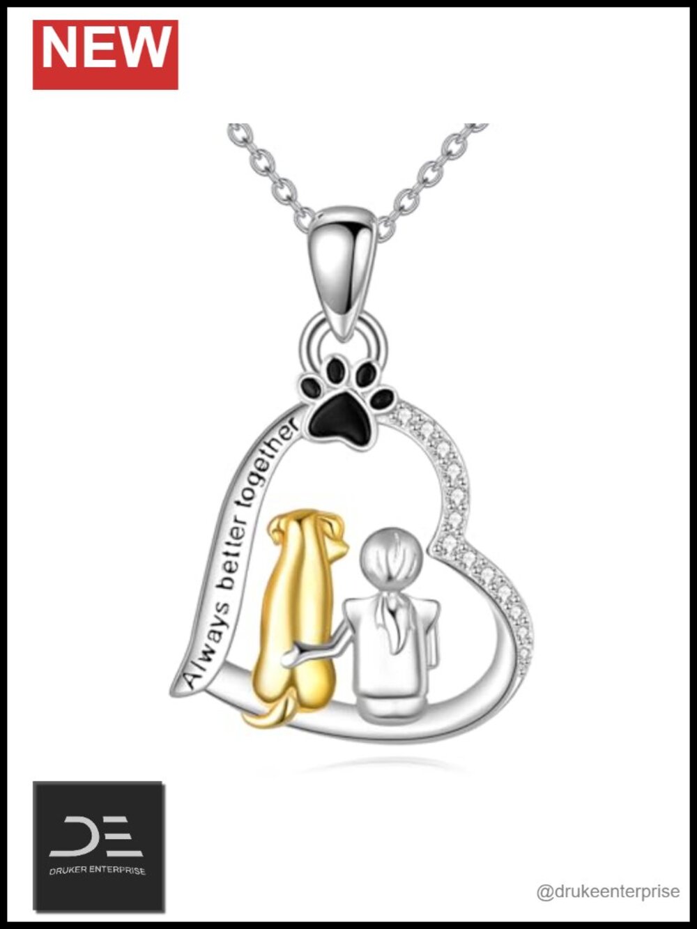 Heart Dog Pendant Necklace 925 Sterling Silver 18+2 Inch Lobster Clasp